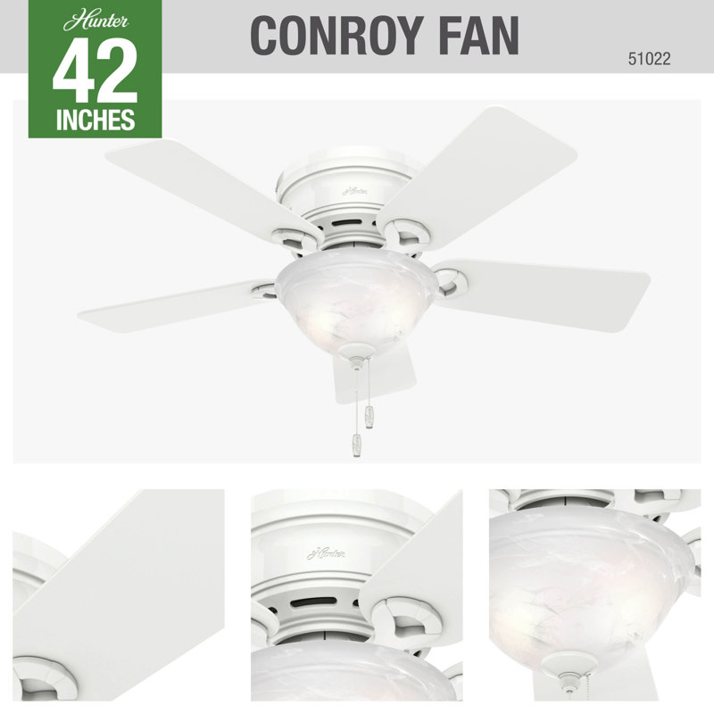 Hunter Fan 42'' Conroy 5 Blade Flush Mount Ceiling Fan with Pull